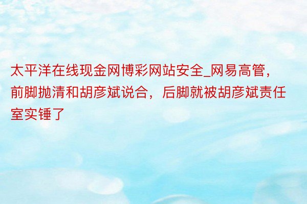 太平洋在线现金网博彩网站安全_网易高管，前脚抛清和胡彦斌说合，后脚就被胡彦斌责任室实锤了