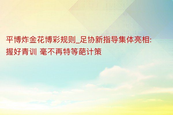 平博炸金花博彩规则_足协新指导集体亮相:握好青训 毫不再特等葩计策