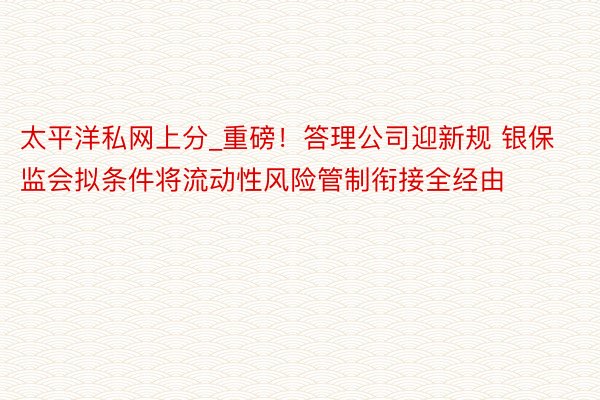 太平洋私网上分_重磅！答理公司迎新规 银保监会拟条件将流动性风险管制衔接全经由
